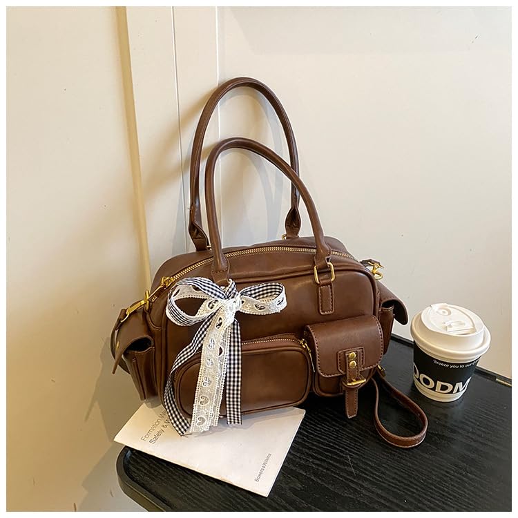 Small Top Handle Purse for Women Cute Bowler Bag Faux Leather Crossbody Satchel Handbag Vintage Fall Purse4
