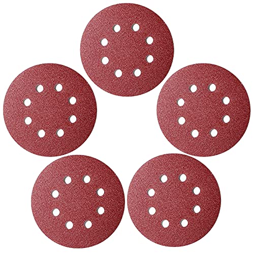 50 Pcs 125mm Sanding Discs Pads, Premium 8 Hole 120 Grit Hook and Loop Sandpaper Sheet for Random Orbital Sander.
