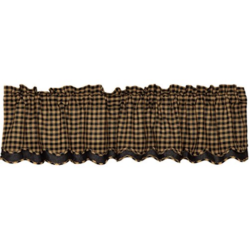 VHC Brands Black Check Cotton 16×72 Scalloped Layered Valance Black