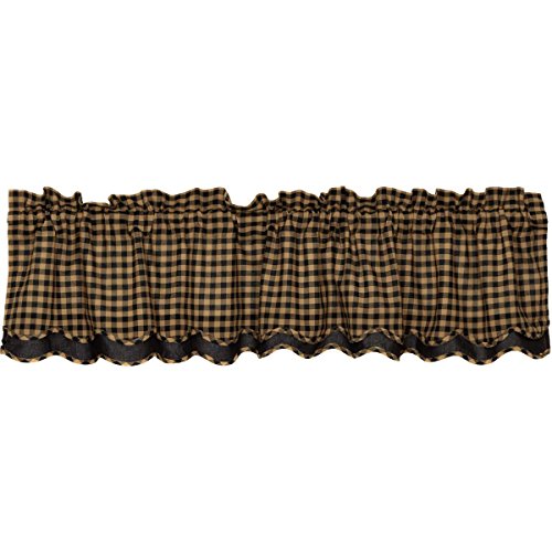 VHC Brands 20236 Black Check Scalloped Valance Layered Lined 16x72