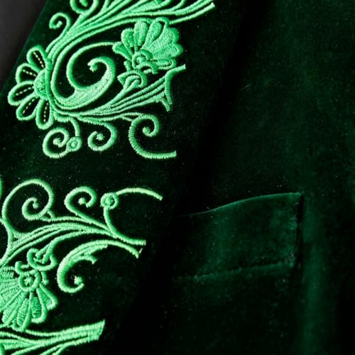 DAMANGUAN Men's Velvet Blazer, Gold Embroidered Suit Jacket, Black Tuxedo for Wedding Party Prom (US, Alpha, Small, Regular, Regular, Dark Green) - image 6