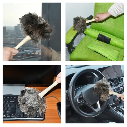 Image of Ostrich Feather Duster 11.02 inch Premium Feather Duster with Wooden Handle Delicate Surfaces Cleaning Supplies for Car Home Office