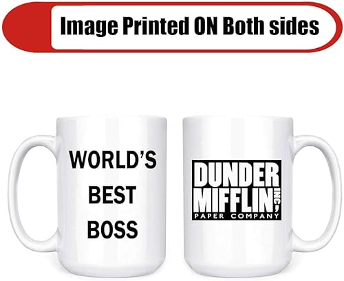 Miniatura 6 de Dunder Mifflin (The Office) World's Best Boss TV Show - Taza de cerámica para café (té, cacao) de 15 onzas, taza oficial de Michael Scott como se ve