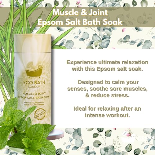 Image of Eco Bath London Muscle and Joint Epsom Salt Bath Soak - Tube 2.2 lb (1 kg), Made in UK, Natural Magnesium Bath Salt, Relaxing Spa Bath Soak for Stress Relief, Self Care Gift for Women and Men
