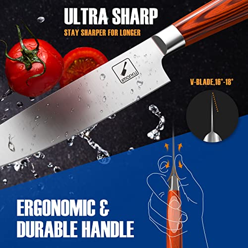 Imarku 7 Inch Meat Cleaver And 16-Pieces Orange Knife Set, Ultra Sharp Japanese High Carbon Stainless Steel Kitchen Knives #TOP2