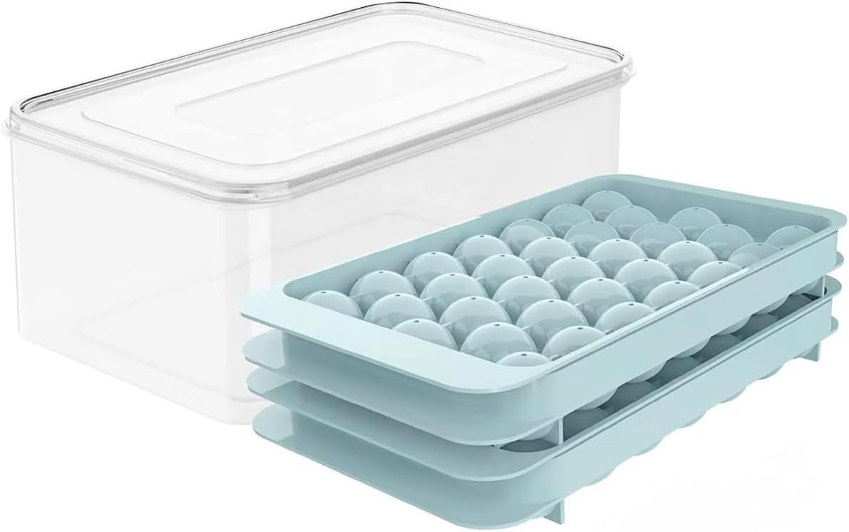Ice Ball Maker Set 2 Pack with Storage Container, 64 Mini Ice Sphere Molds, Stackable BPA-Free Plastic Trays with Lid for Cocktails, Whiskey, Drinks & Iced Coffee