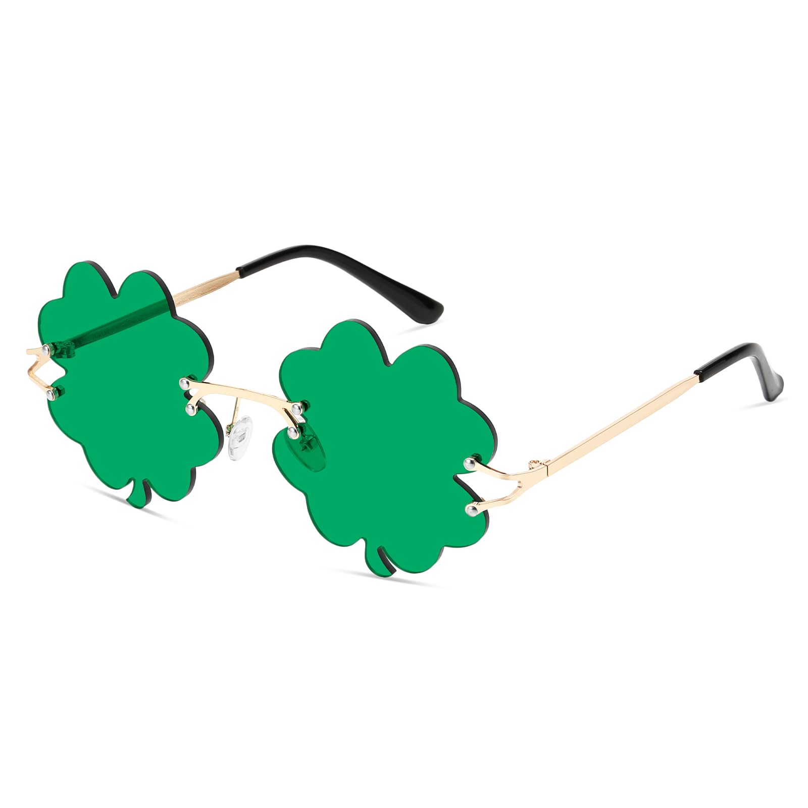 PUBOWT St. Patrick's Day Shamrock Sunglasses Green Four Leaf Clover Rimless Leprechaun Costume Glasses Irish Party Decoration 1 pair PT0317 Four-Leaf Clover