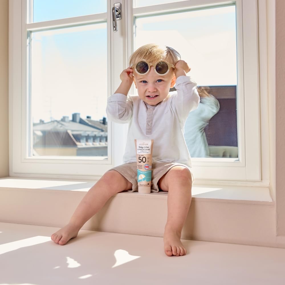 MABYEN Baby & Kids Crema solare SPF 50 e After Sun Lotion Set, filtro UV minerale al 100% in ossido di zinco, senza profumo, COSMOS Natural, 100 ml + 180 ml