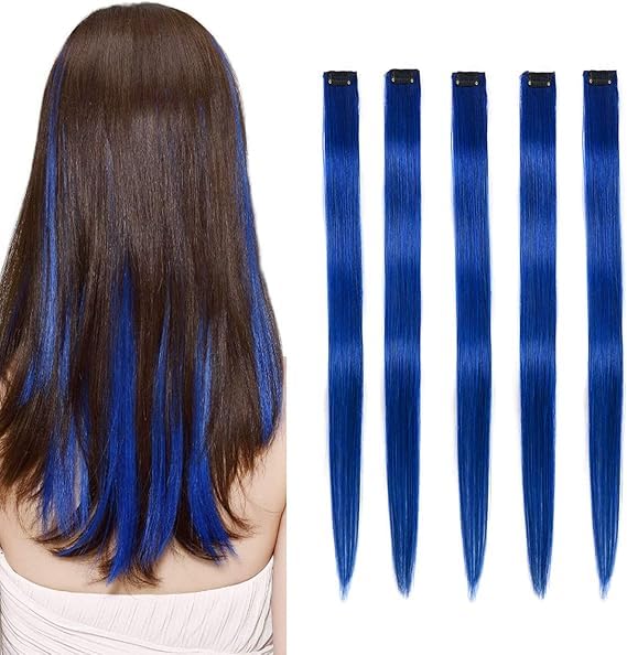 Flying Beauty 18 Inch Clip-in Hair Extensions – Straight Blue Color Highlight Streaks for Women, 5-Piece Set Clip-on Hair Extensions for Instant Styling and Temporary Hair Color Change-image-30