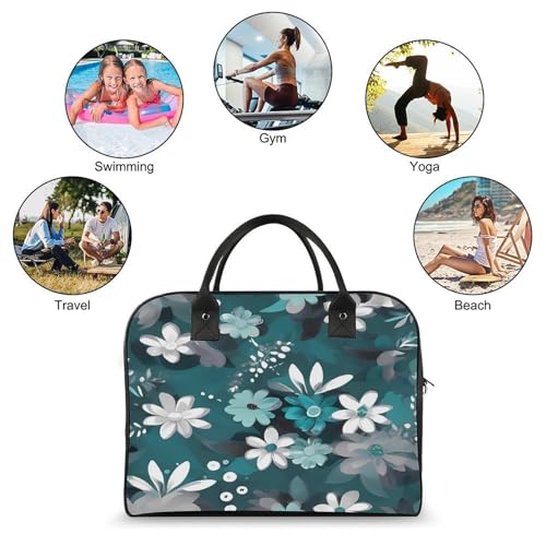 Bolso Tote Floral Gris Azulado y Blanco con Correa Ajustable miniatura 4