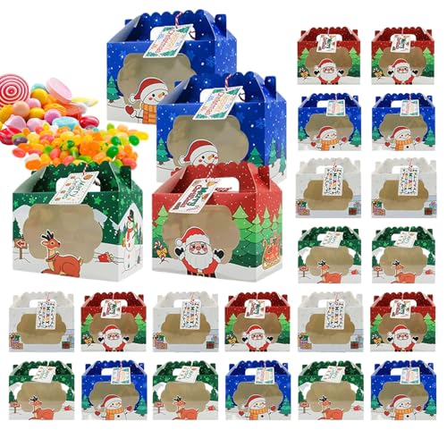 Jingmiger Cajas de dulces navideñas, 24 unidades reutilizables de Navidad, caja de almacenamiento con ventana, para familiares, amigos, vecinos, colegas y niños
