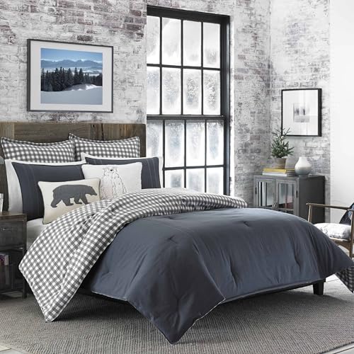Image of Eddie Bauer - King Comforter Set, Reversible Cotton Bedding with Matching Shams, Pre-Washed for Added Softness (Kingston Charcoal, King)