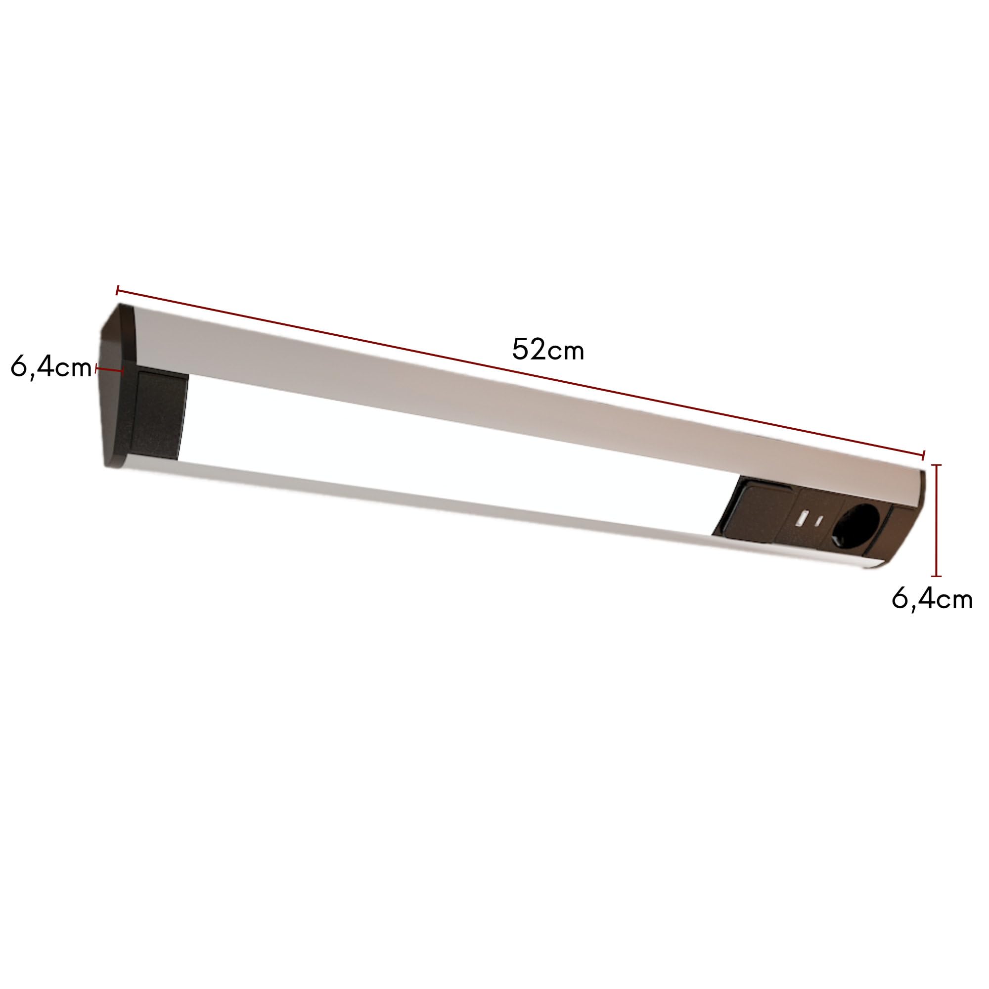 kalb I LED Unterbauleuchte mit Schalter und Steckdose, 230VAC Anschluss, 3000 Kelvin, USB-Port Typ A+C, Aluminium + ABS, IP20 silbergrau