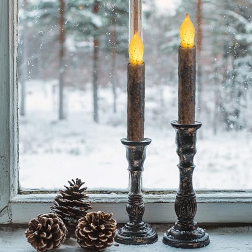 Image of 6PCS Primitive Taper Candle with Timer Remote Control,Real Wax Hand Dipped Rustic Flameless Candles Battery Operated for Halloween Christmas Country Home Decor Church