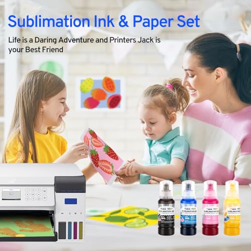 Image of Printers Jack Sublimation Ink & 150 Sheet Sublimation Paper 8.5x11'' 120G, Heat Tape Compatible for Inkjet Printer ET-2800 ET-15000 ET-2803 ET-2760 ET-2400 ET-4700 ET-4800 ET-2720