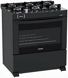 Fogao 6 Bocas Venax Delplus Vitreo Bl Preto Fosco Gas Glp
