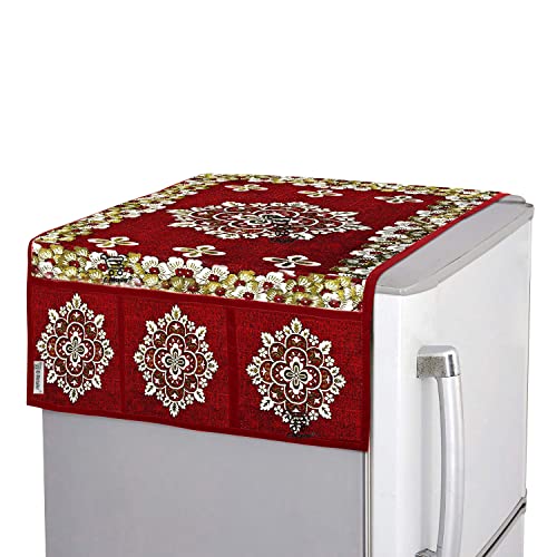 Image of Polyester 3-Layered Fridge Top Cover /Refrigerator Cover With 6 Utility Pockets (Color-Maroon, Size-39x21 Inches)