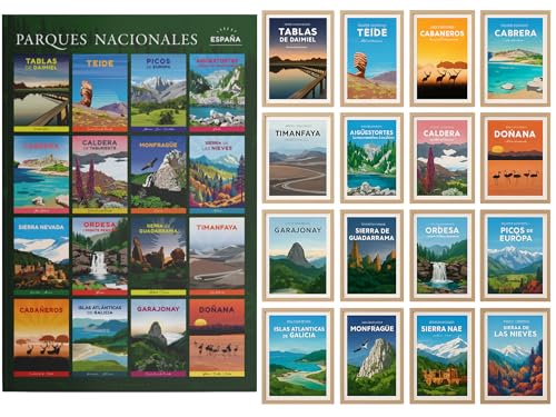 16 Posters Parcs Nationaux d'Espagne METACREART A4 pour Décoration Murale
