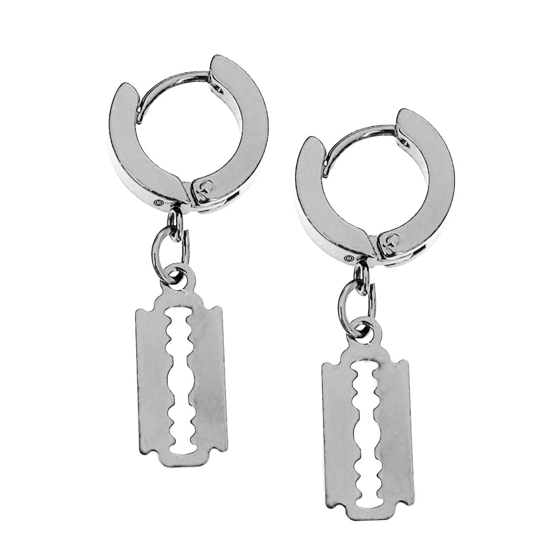 Razor Blade Dangle Women Men Stainless Steel Link Chain Drop Earring 1 Pair Silver Stainless steel Razor Blade Hoop Earrings For Men And Women