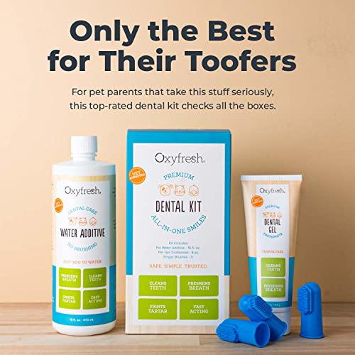 Oxyfresh Premium Pet Dental Kit for Dogs & Cats – Easy Solution for Pet Fresh Breath, Clean Teeth, Control Plaque & Tartar – Vet Formulated Pet Toothpaste Kit