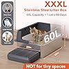 XXL Stainless Steel Litter Box with Lid, 28" Lx20 W Extra Large Cat Litter Boxes for Big Cats, Jumbo Metal Litter Box with Footboard & Scoop,Anti-Leakage,Non-Sticky,Odorless,Easy to Clean
