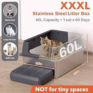 XXL Stainless Steel Litter Box with Lid, 28" Lx20 W Extra Large Cat Litter Boxes for Big Cats, Jumbo Metal Litter Box with Footboard & Scoop,Anti-Leakage,Non-Sticky,Odorless,Easy to Clean