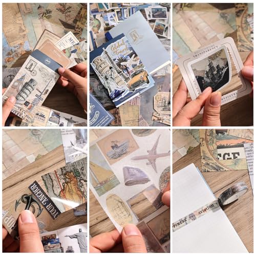 Image of emmoolife Scrapbooking Supplies Kit, Daily Life World Travel Scrapbook Kit for Bullet Junk Journal, Stationery, A6 Grid Notebook, DIY Journaling Supplies, Birthday Craft Gift Teen Women