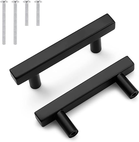 Probrico Paquete de 25 manijas de gabinete, color negro, 2-12 pulgadas (2.520 in), barra cuadrada en T, manijas de gabinete de cocina, tiradores de disponible en Yaxa Peru