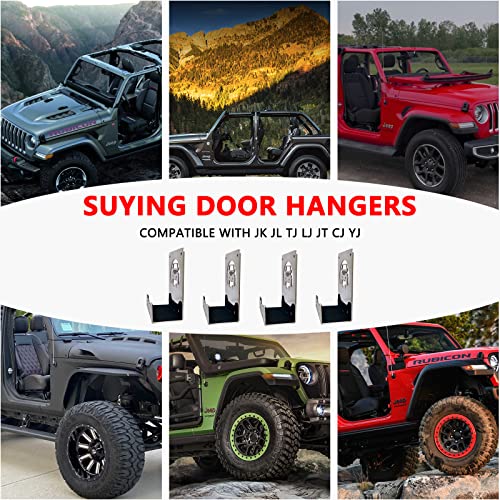 Su ying Heavy Duty Door Hanger Bracket，Stainless steel material Removable Wall-Mounted Door Storage Rack Bracket Fit for 1956-2021 Jeep Wrangler CJ YJ TJ JK JKU JL JLU LJ JT (Bright Silver（Pack of 4）) by Su ying - Image 8