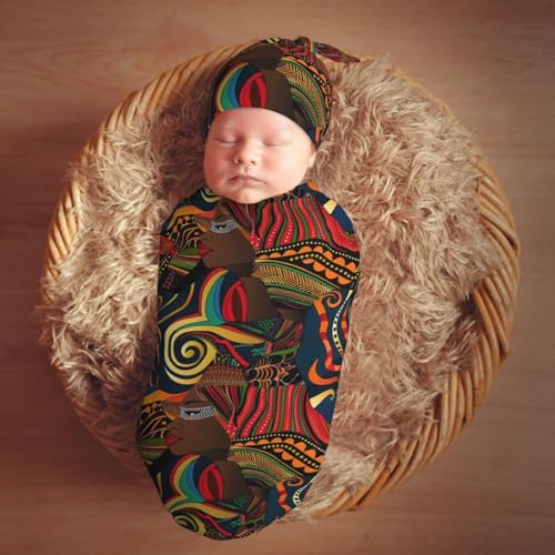 Image of Art African American Woman356 Newborn Swaddle Blankets Hat Sets Soft Baby Receiving Blanket Swaddle Sack for Baby Shower Infant Boy Girl Gift