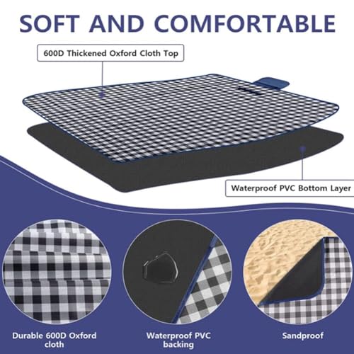 Image of Beach Blanket Outdoor Picnic Blankets Mat 80 inchx60 inch Extra Large Waterproof Sand Proof Camping Blanket Lightweight Folding Portable Travel Blanket for Family Park Beach Grass(Blue)