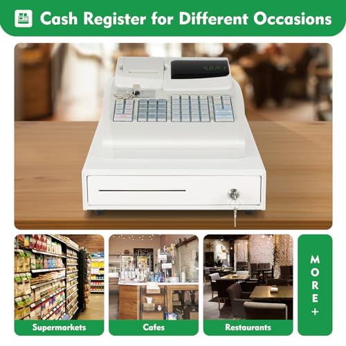 Image of 47 Keys Electronic Cash Register, Small Cash Register Portable Sales Register with Extra-Long Check Opening for Retailers and Food Markets 14.56 x 13.18 x 8.45 Inch