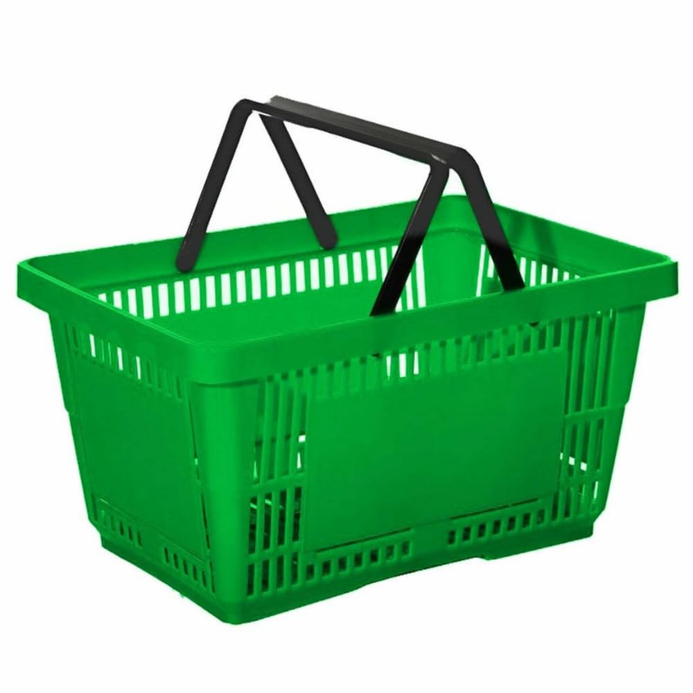 Completeshopfittings Green 5X 28 Litre Capacity Plastic Shopping Baskets Shopper Baskets With Handle