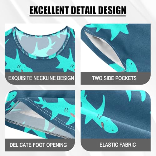 Cartoon Sharks Navy Pajama Set Short Sleeve Summer Pajamas Sleepwear Nightwear Set Cotton 5Y4