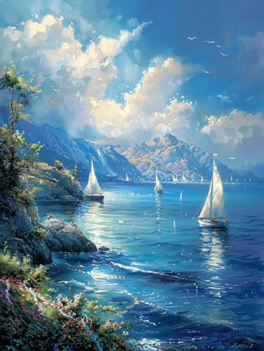 Kit point de croix voilier sur la mer 14CT broderie estampillée 60x80cm