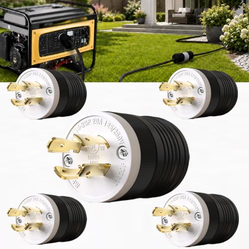 5 Pack NEMA L14‑20P Locking Plug 20 Amp Male 20A 250V Twist Lock L14‑20 Plug, Industrial Grade 3‑Pole 4‑Wire, Nylon &amp; Brass, Secure L1420P Plug for Generator, RV, Welding, Transfer Switch