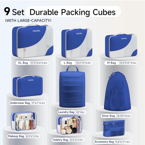 Image of 9 Set Packing Cubes for Travel, Gifts for Women Mom,Anti-Tearing Suitcase Organizer,OlarHike Vacation Essentials & Accessories for Cruise Ship