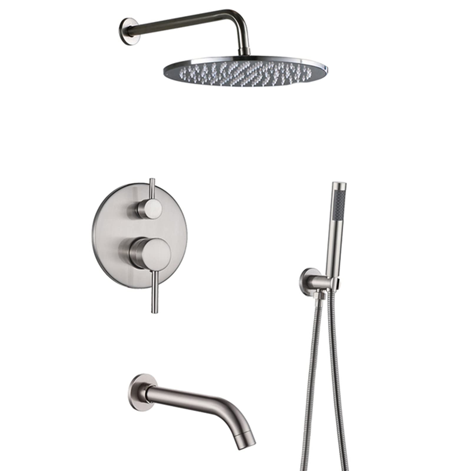 WOTZOV High Pressure Rain Mixer Shower Combo Set, Concealed System With Rainfall Head, Embedded Box, Handheld And Rotate Tub Faucet,10Inch，10inch