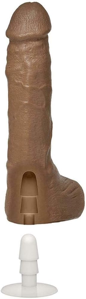 Doc Johnson Bust It - Squirting Realistic Penis with Removable Vac-U-Lock Suction Cup Base and 1 oz. Bottle of Nut Butter - Harness Compatible - Storage Bag Included - Futanari Fantasy - Caramel