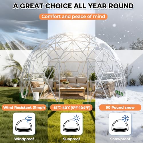 Yorkgargen 3.6 x 2.2m Gewächshaus Gartenkuppel Igloo,Gartenkuppel TPU Blasenzelt für 4-8 per,Gartenblasenzelt mit 2 Lichterketten, Durchsichtiges Kuppelzelt für Hinterhof,Party,Weihnachten,Hochzeiten
