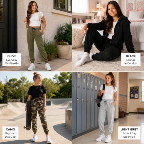 Image of Sweet Hearts Girls Sweatpants - 3 Pack Super Soft Performance Jogger Girls Pants: Made in USA (Sizes 5-18)