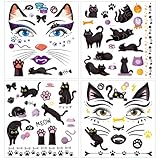 Qpout 8 Hojas, Tatuajes Temporales Para La Cara de Gato, Maquillaje de Ojos de Gato de Halloween, Arte Corporal Impermeable, Tatuajes Falsos, Pegatinas Para Materiales de decoracióN