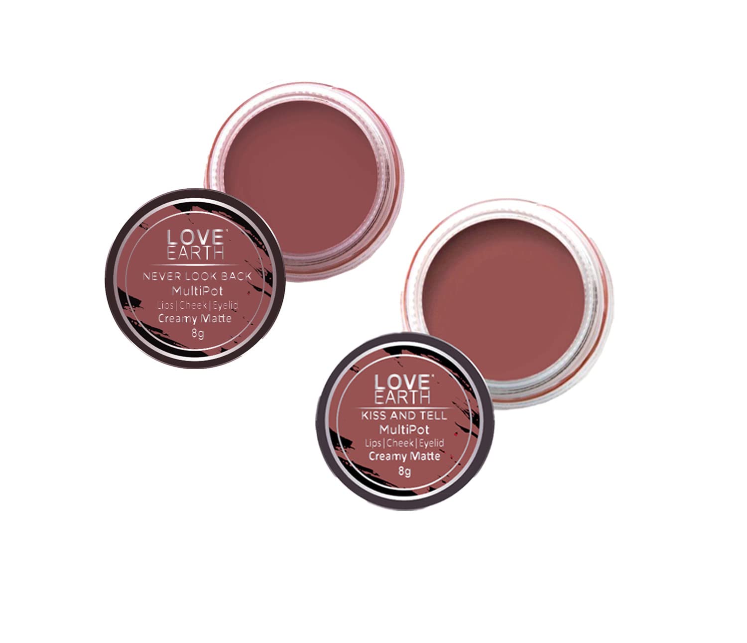 Love Earth Lip Tint & Cheek Tint Multipot Combo (Mauvish Pink & Ruby Pink) with Richness of Jojoba Oil and Vitamin E for Lips, Eyelids and Cheeks