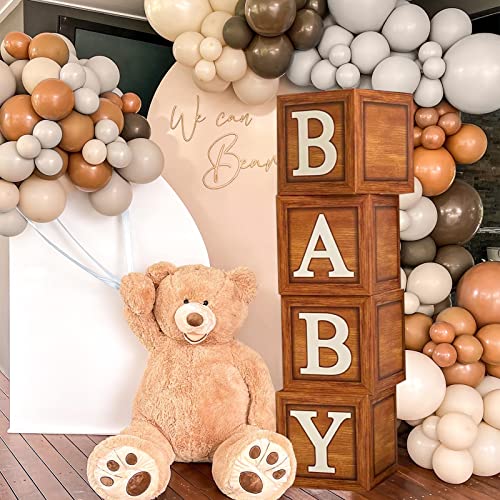 Baby Shower Decorations Baby Boxes with Letters, 4pcs Wood Brown Baby Blocks with Printed Letter, Gender Reveal Decorations, Woodland Baby Shower Girl...