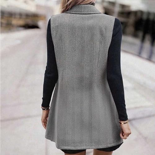 Chic Gray Sleeveless Tweed Blazer for Women - Perfect Office or Casual Layer, Large Size - Image 5