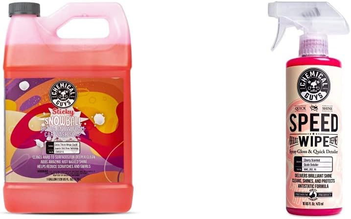 Chemical Guys CWS215DSW Car Wash & Quick Detailer Bundle - Sticky Snowball Ultra Snow Foam Car Wash Soap, 128 oz (1 Gallon) + Speed Wipe Sprayable Gloss & Quick Detailer, 16 oz (2 Items)