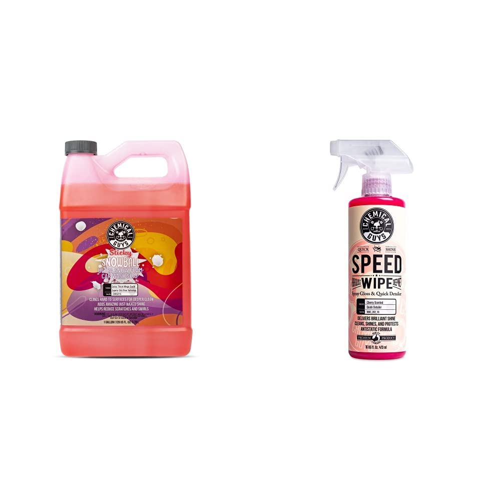 Chemical Guys CWS215DSW Car Wash & Quick Detailer Bundle - Sticky Snowball Ultra Snow Foam Car Wash Soap, 128 oz (1 Gallon) + Speed Wipe Sprayable Gloss & Quick Detailer, 16 oz (2 Items)