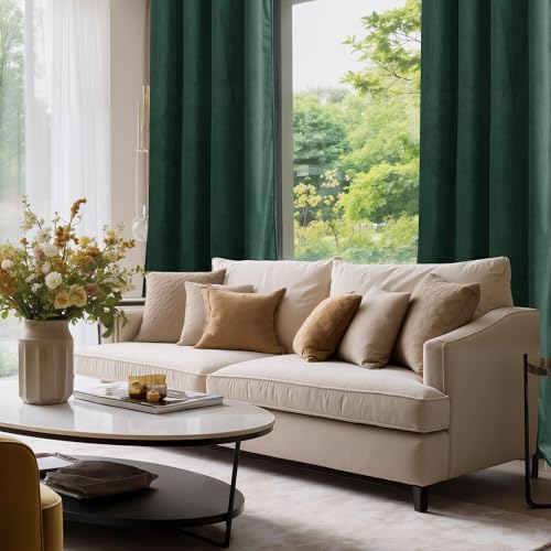 PONY DANCE Dark Green Velvet Curtains - 46x54 Inches Thermal Blackout Curtains Eyelet Top Soundproof & Room Darkening Short Window Treatment for Living Room/Bedroom/Kitchen, 2 Panels - Image 8