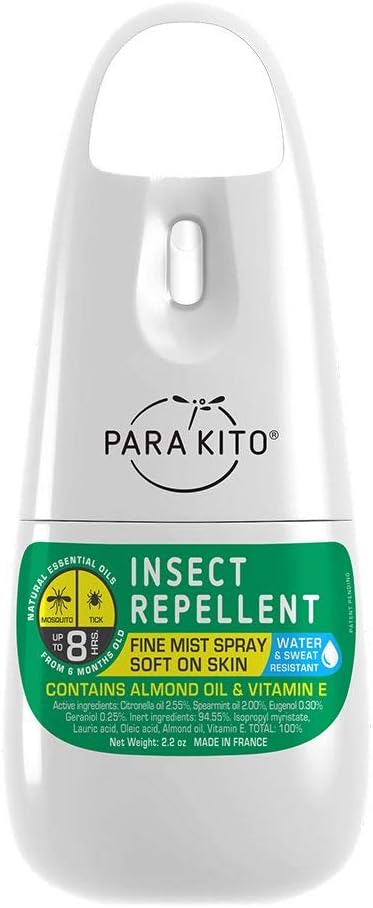 para’Kito 8-Hour DEET-Free Mosquito & Tick Spray - No Alcohol, Water/Sweat Resistant, Natural Citronella (2.2oz)
