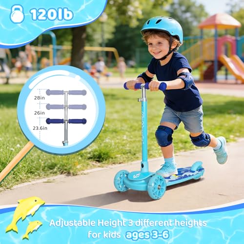 Nattork Ocean 3-Wheel Toddler Scooter for Kids Boys Girls – Adjustable Height Kick Scooter with Light-Up Wheels, Anti-Slip Deck, Lean-to-Steer Design for Ages 2-8 Blue by Nattork - Image 3